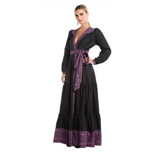Allison New York Madison‎ Full Wrap Black & Purple Maxi Dress Size Medium